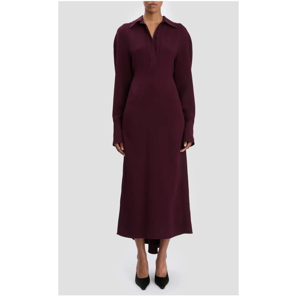 Victoria Beckham Long Sleeve Midi Polo Dress in Merlot UK 8 US 4